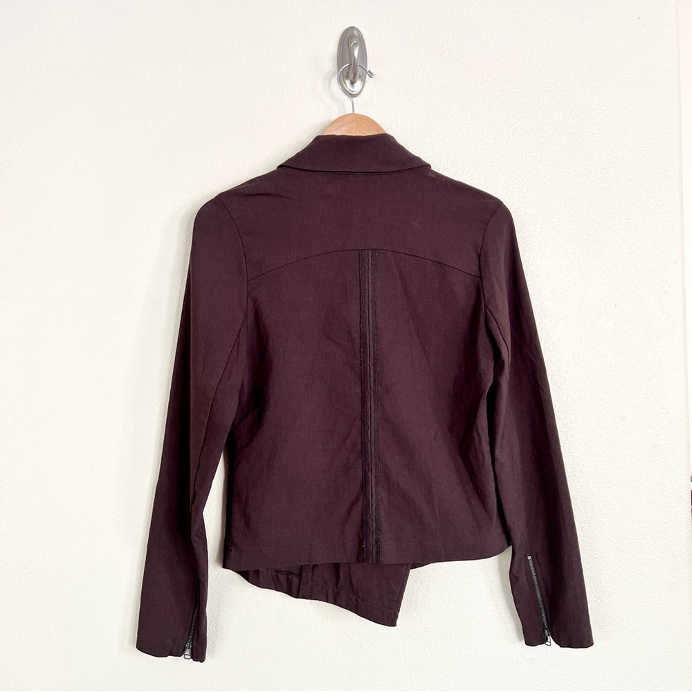 PORTO SF Asymmetrical Zip Contrast Seam Moto Jacket in Brown - Picture 4 of 7